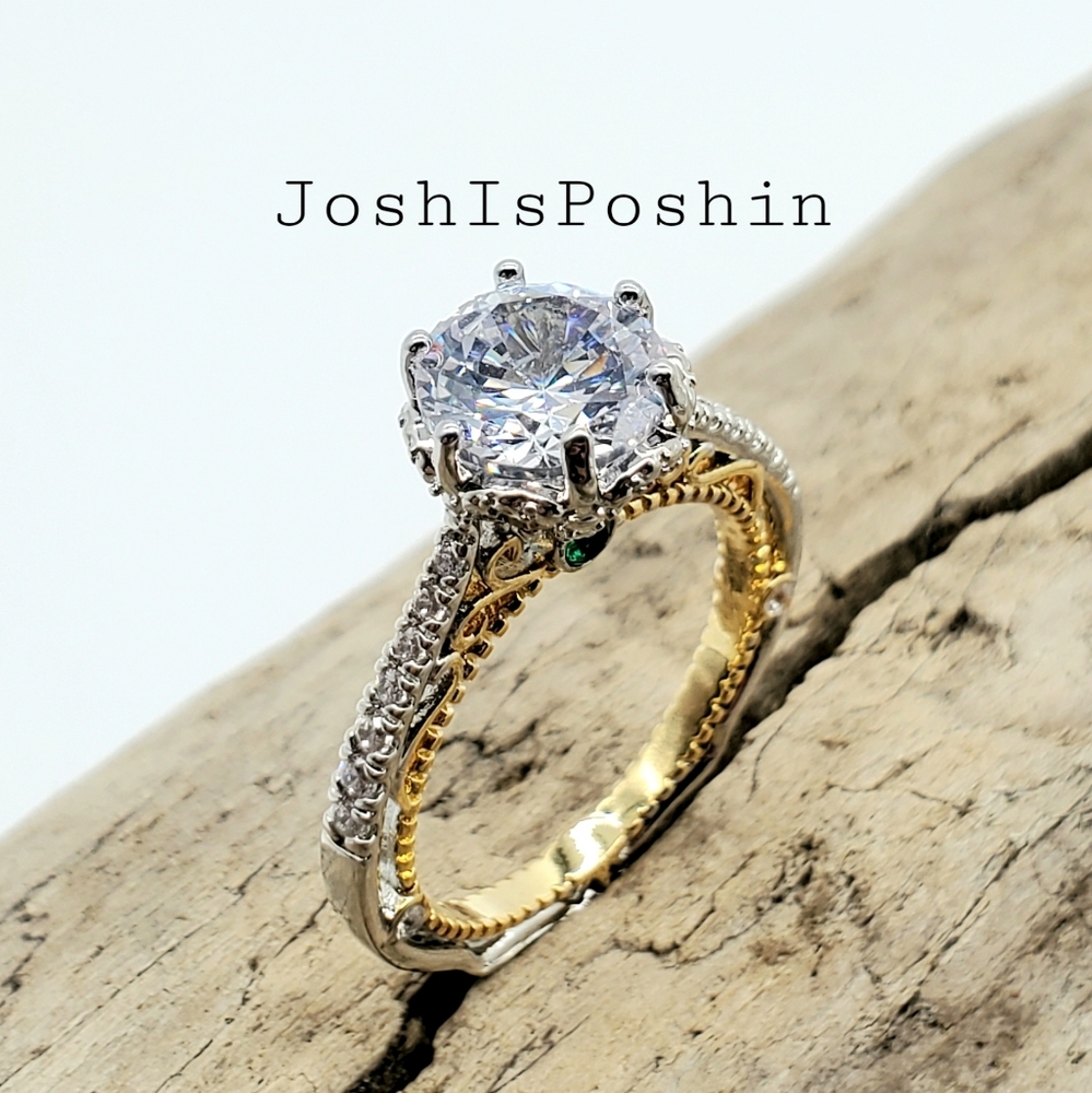 18k gold round cut diamond art deco ring